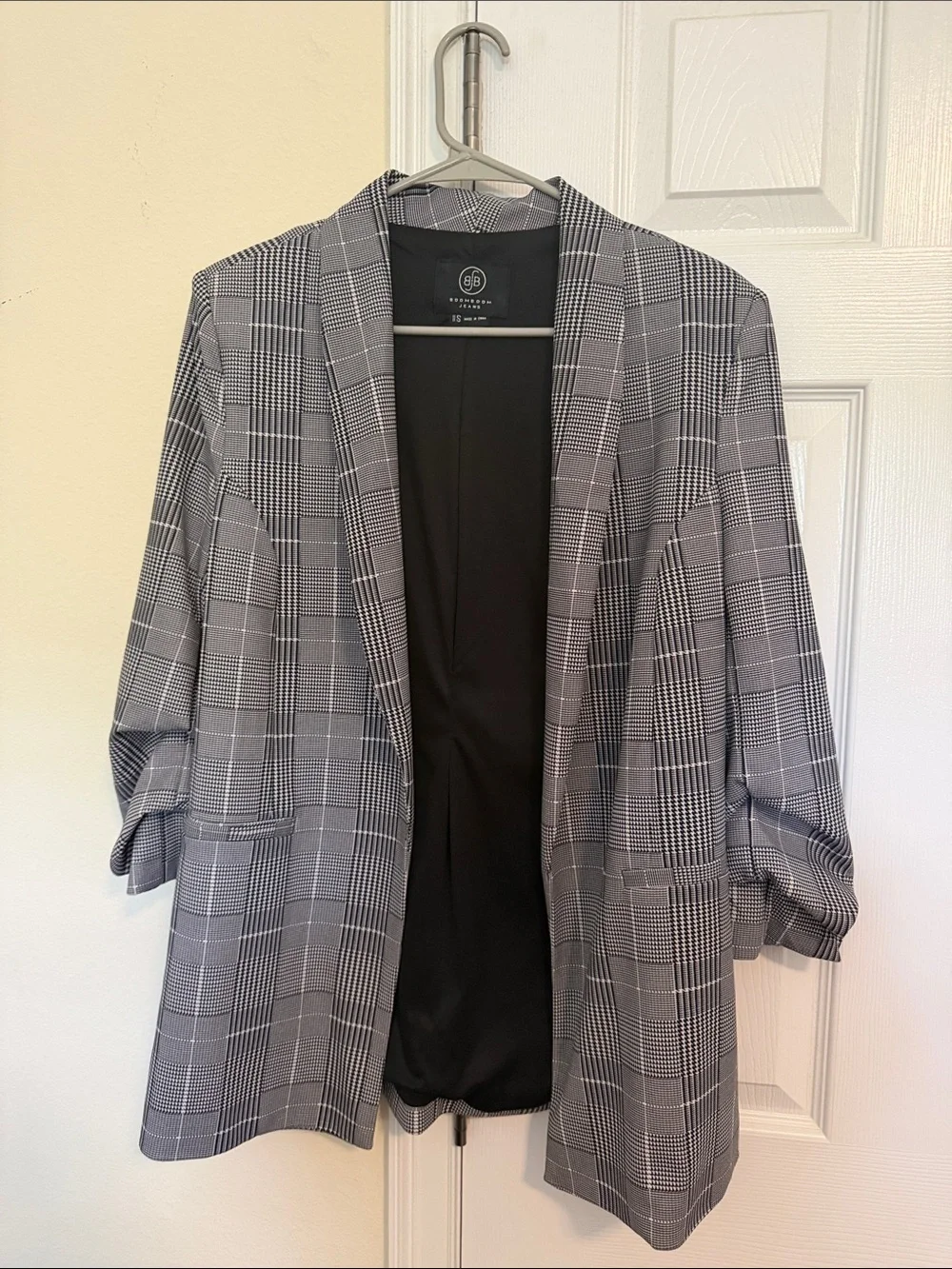 Boom Boom Jeans Gray Plaid Open-Front Blazer Jacket